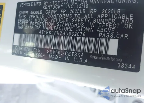 2017 Toyota Camry Xse V6 из США, поврежденный, VIN 4T1BK1FK2HU032076